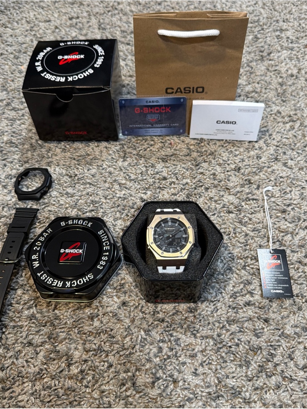 Casio G-Shock GA-2100 Custom Casioak  Black And Grey With White Band. With Band